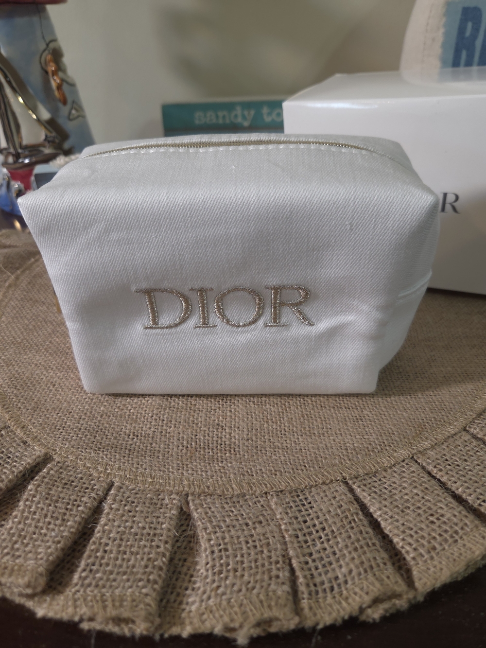 NIB Dior White Gold Embroidered Cosmetic Case - Picture 2 of 5